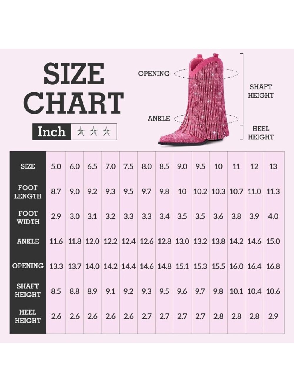 Women's Pink Cowgirl Mid Calf Star Studded Pointed Toe and Chunky Heel Boots - Picture 5 of 6